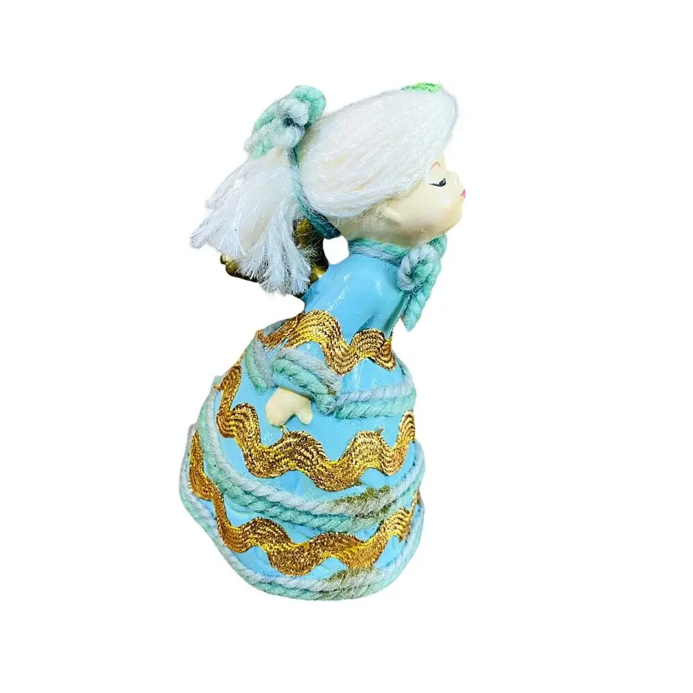 Vintage Boy & Girl Kissing Angel Figurines Blue Gold Yarn & Bric a Brac Japan